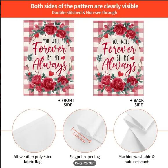 "You Will Forever Be My Always" Garden Flag, Valentine's Day, Polyester-12"x18" - Picture 8 of 8